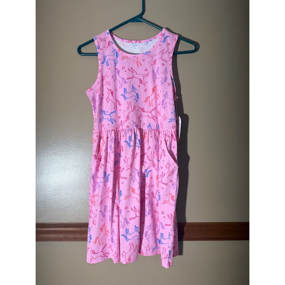 Wonder Nation Girls Tank Play Dress Pink Unicorn Print Size L 10-12 NWT